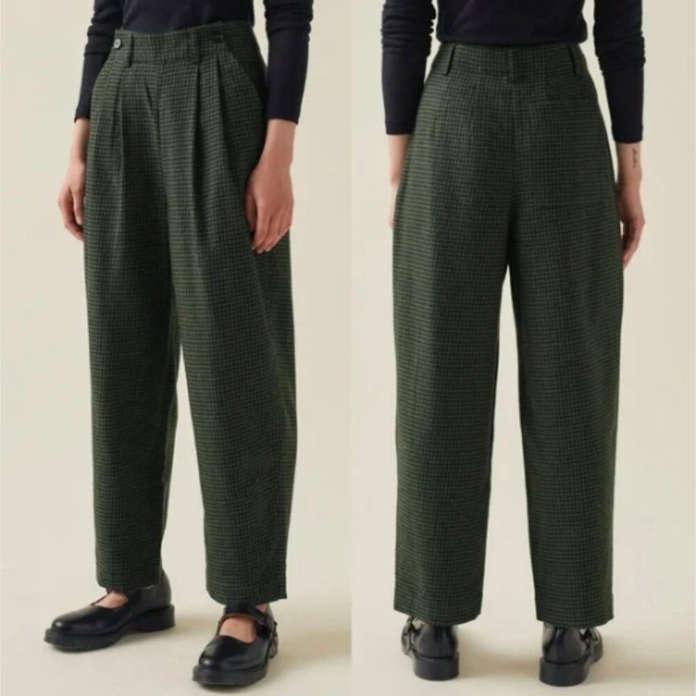 TOAST Mariner High Rise Tapered Pleated Wide Leg Plaid Wool Trouser Pants\\ UK 8
